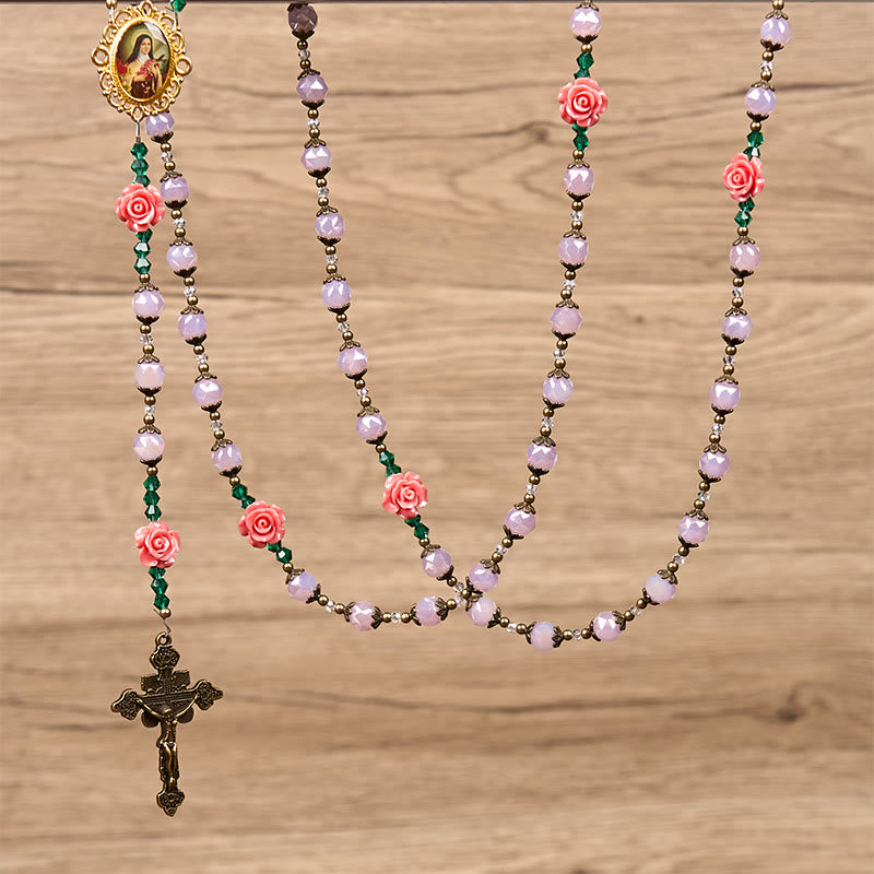 christiandiscipleshop Handmade Floral Crystal Rosary: Light Pink Beads Blossom of Grace Elegance and Devotion