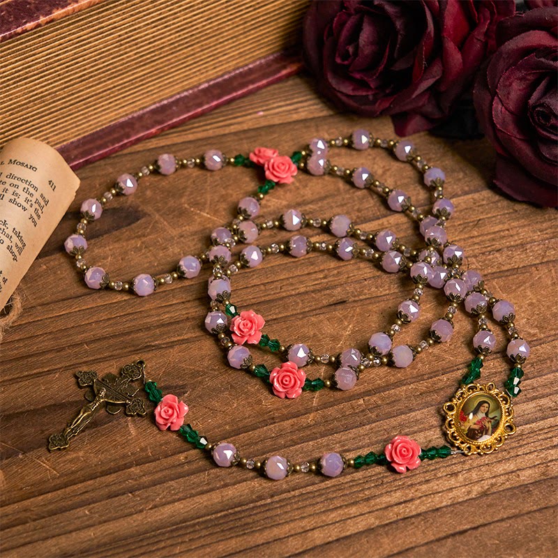 christiandiscipleshop Handmade Floral Crystal Rosary: Light Pink Beads Blossom of Grace Elegance and Devotion