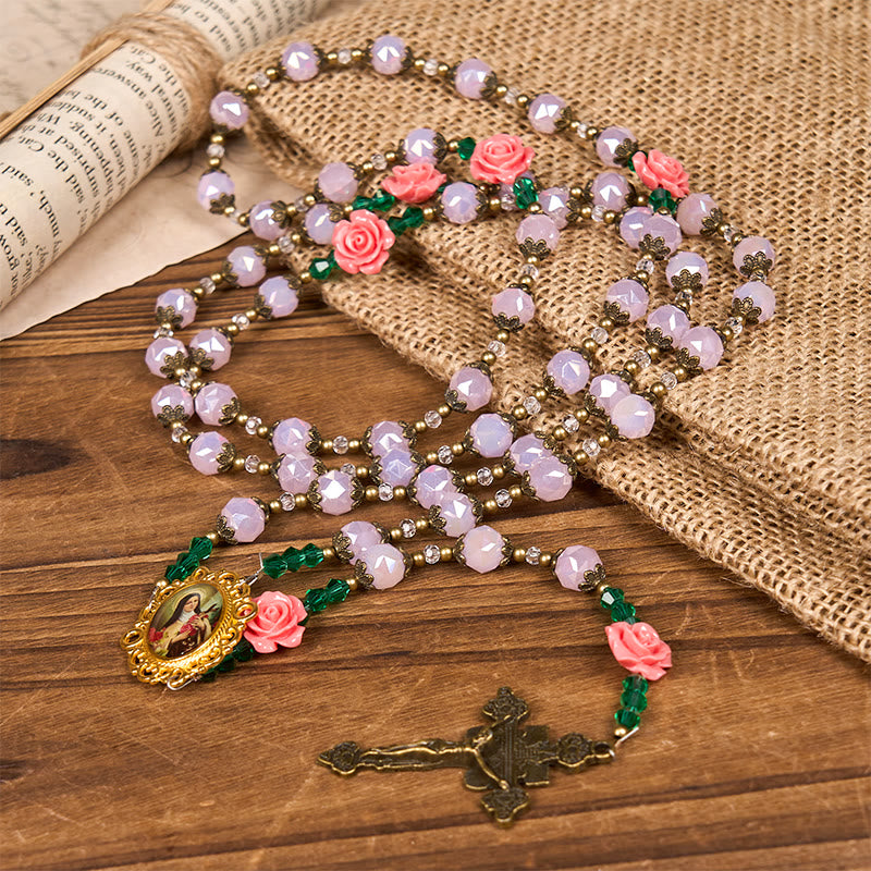 christiandiscipleshop Handmade Floral Crystal Rosary: Light Pink Beads Blossom of Grace Elegance and Devotion