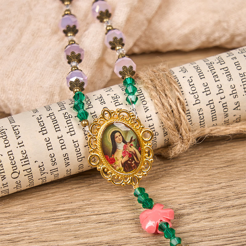 christiandiscipleshop Handmade Floral Crystal Rosary: Light Pink Beads Blossom of Grace Elegance and Devotion