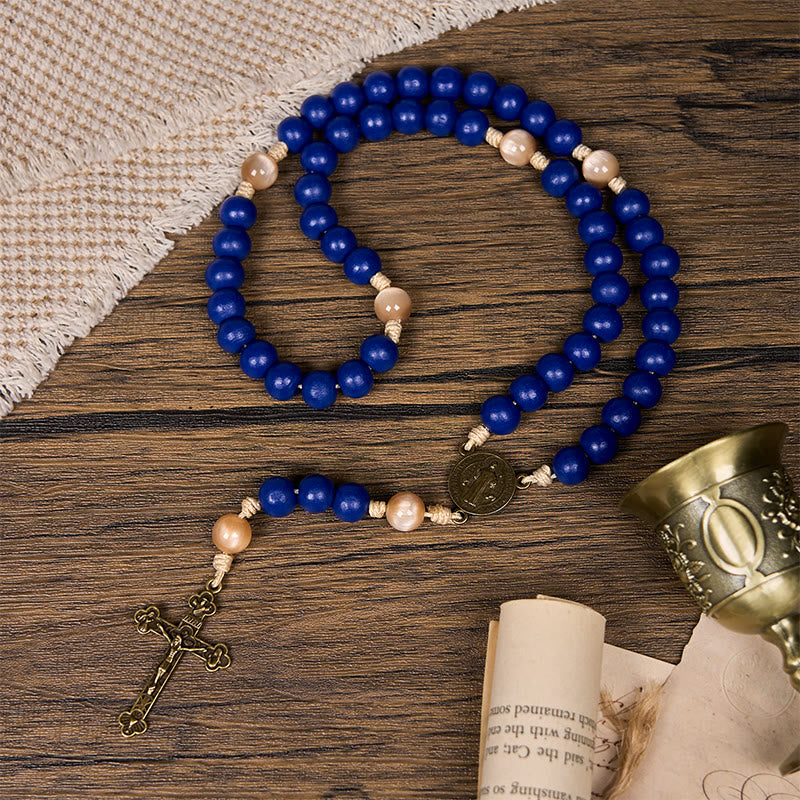 christiandiscipleshop Handmade Blue Wooden Rosary: Ocean of Faith Simplicity and Sacredness 10mm Beads