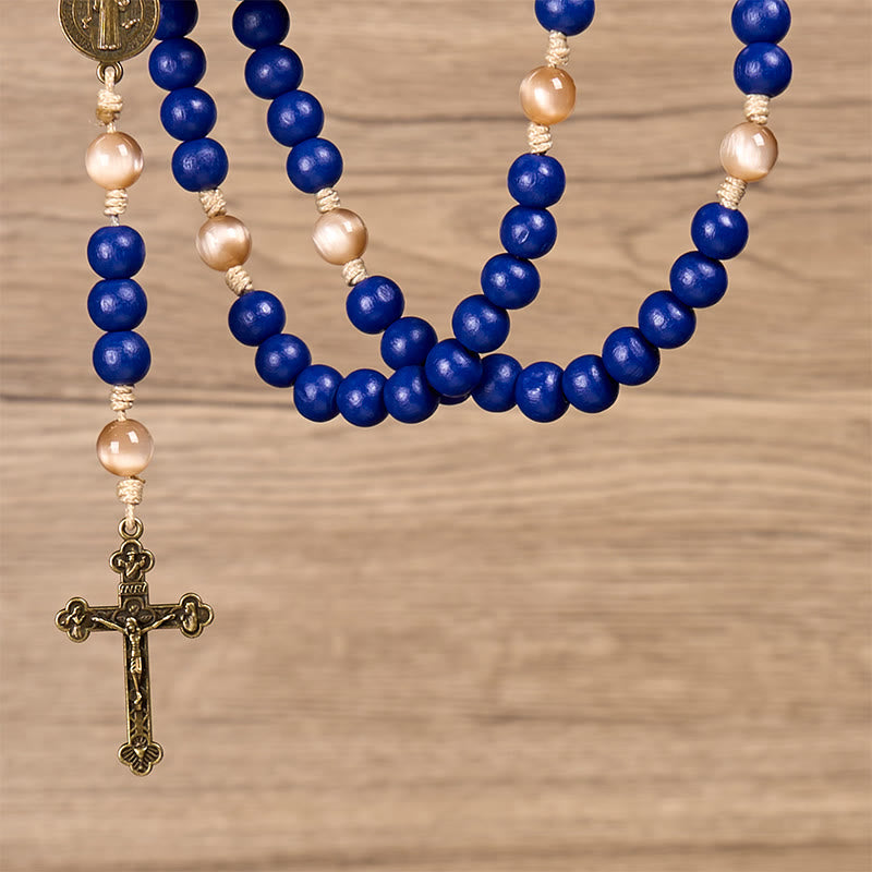 christiandiscipleshop Handmade Blue Wooden Rosary: Ocean of Faith Simplicity and Sacredness 10mm Beads