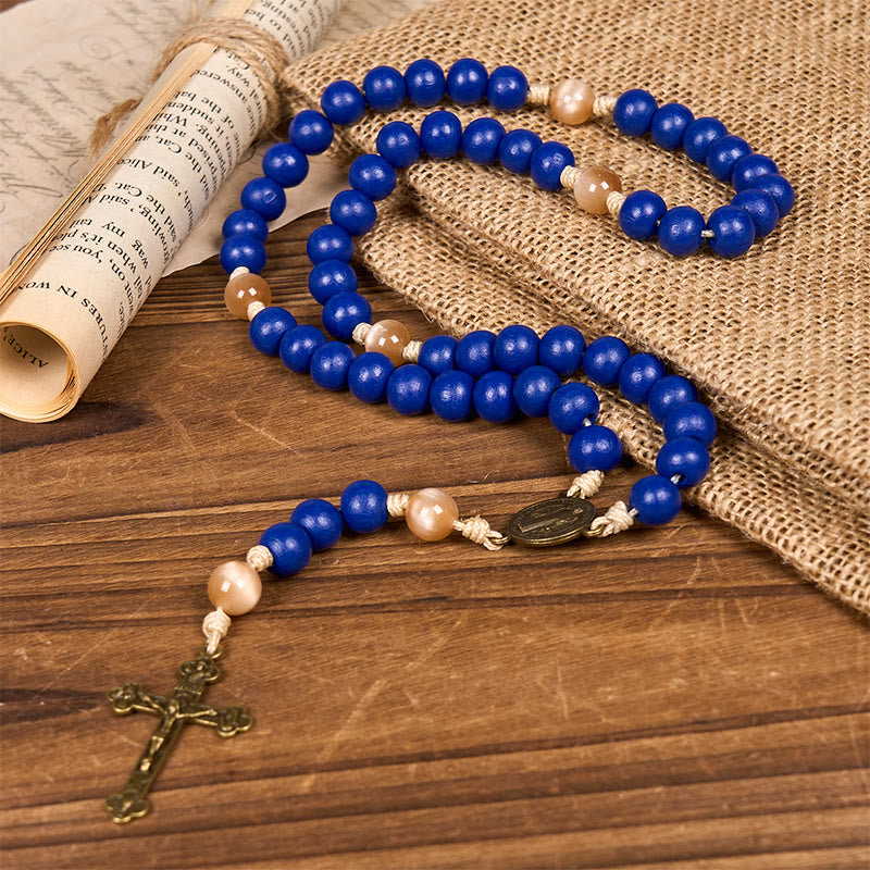 christiandiscipleshop Handmade Blue Wooden Rosary: Ocean of Faith Simplicity and Sacredness 10mm Beads