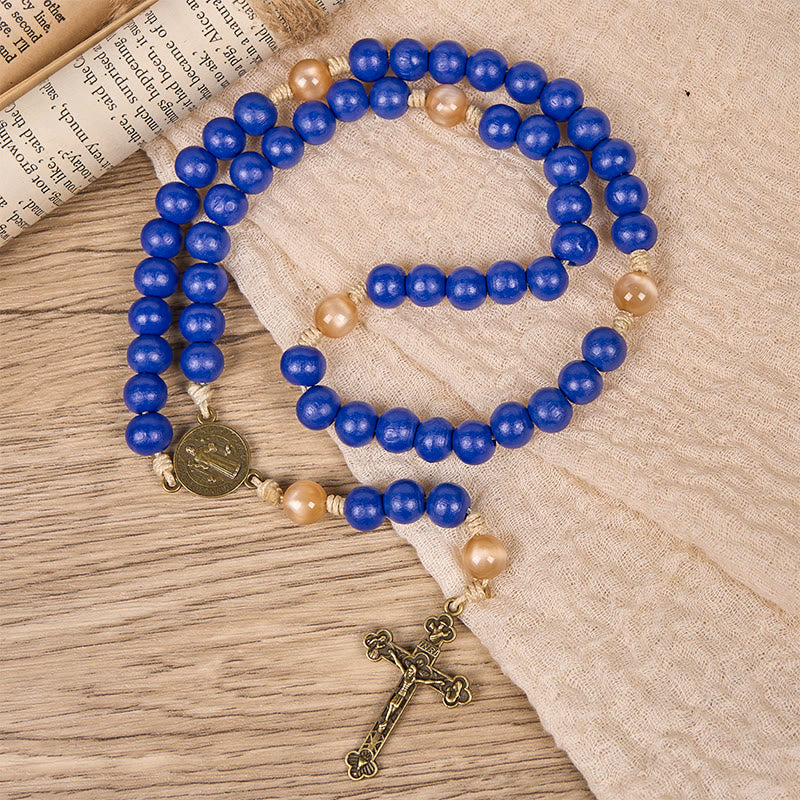 christiandiscipleshop Handmade Blue Wooden Rosary: Ocean of Faith Simplicity and Sacredness 10mm Beads