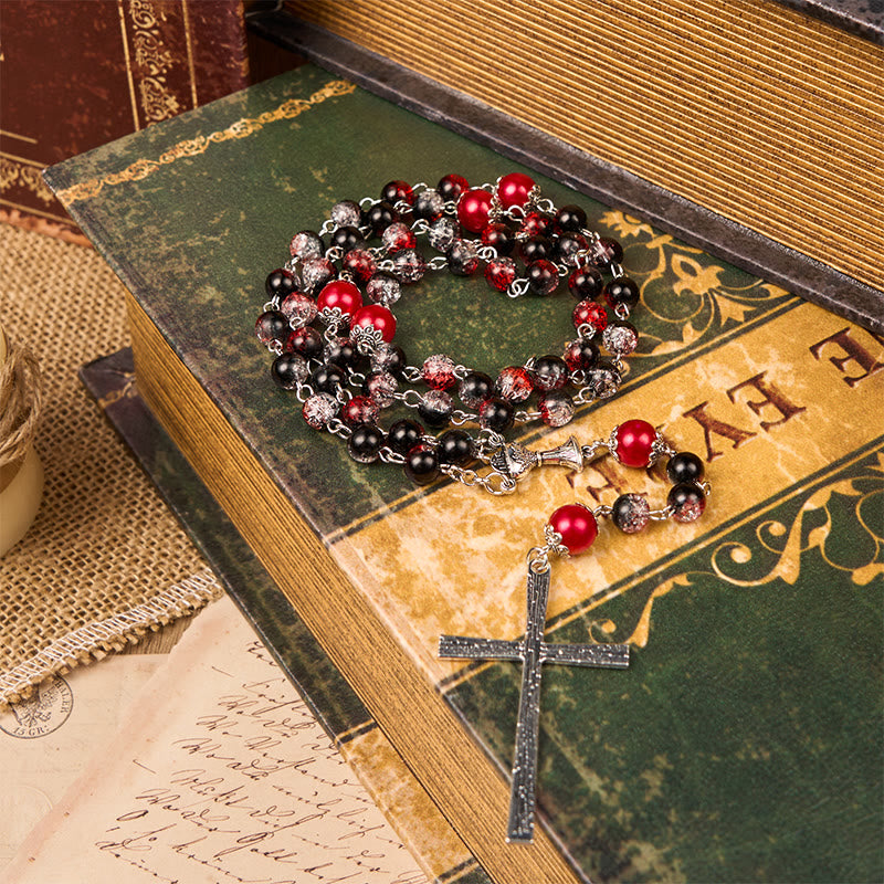 christiandiscipleshop Holy Gail & Miraculous Medal of 8mm Black-red Glass Round Beads Rosary