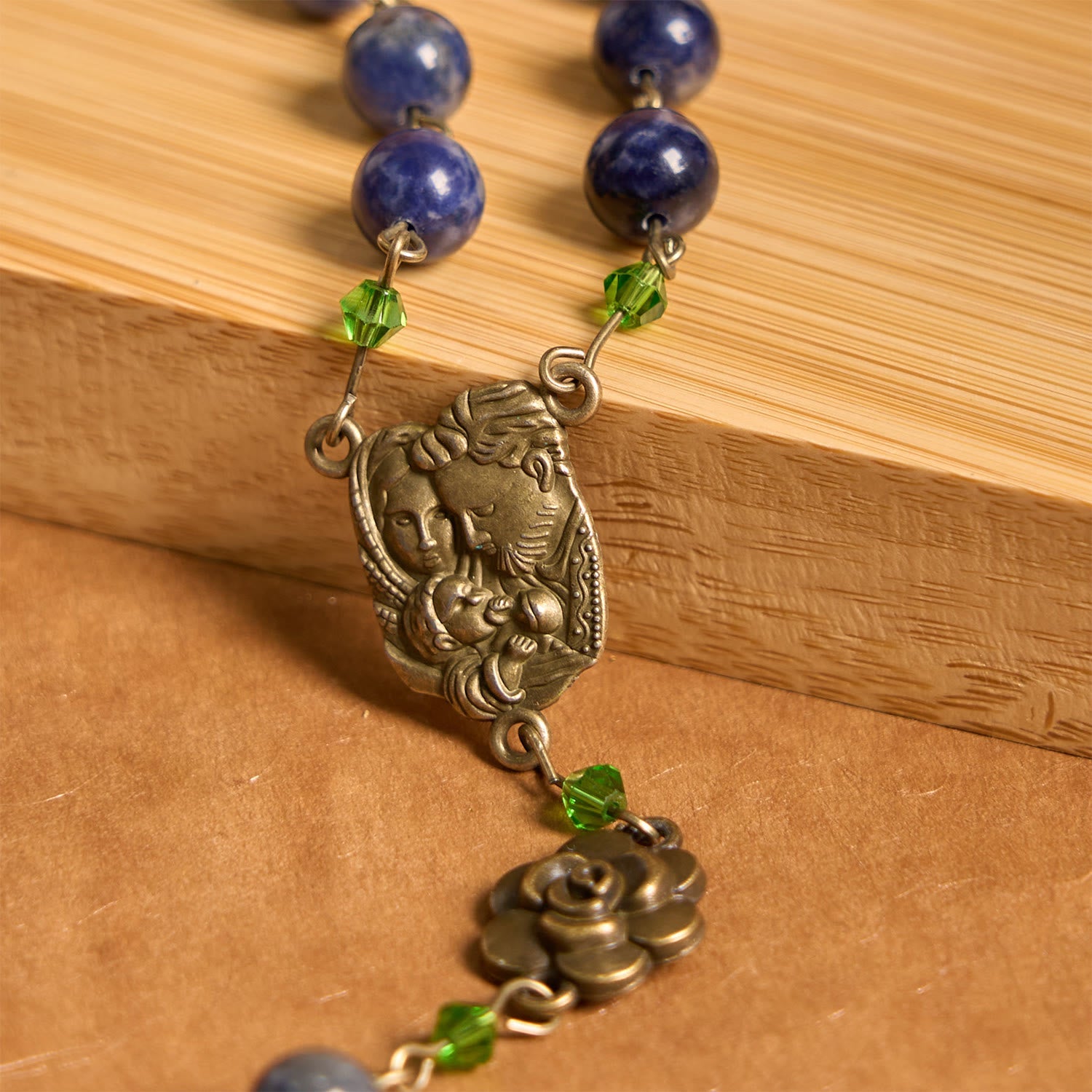 christiandiscipleshop Handmade Rosary with Lapis Beads and Floral Medallion – A Divine Reflection of Family and Faith