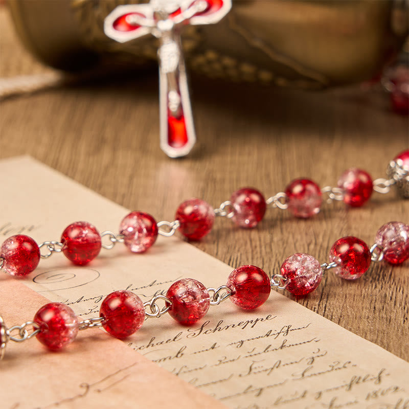 christiandiscipleshop Virgin Marry & Crucifix of 8mm Red Glass Round Beads Rosary
