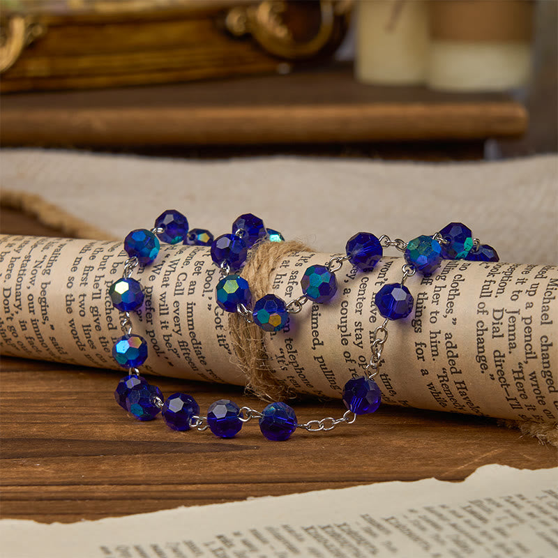 christiandiscipleshop Miraculous Medal & Crucifix of 8mm Blue Sparkle Glass Round Beads Rosary
