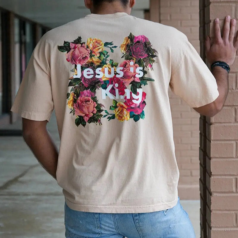 Christiandiscipleshop Floral Embellished Jesus is King Christian T-Shirt