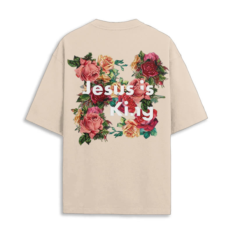 Christiandiscipleshop Floral Embellished Jesus is King Christian T-Shirt