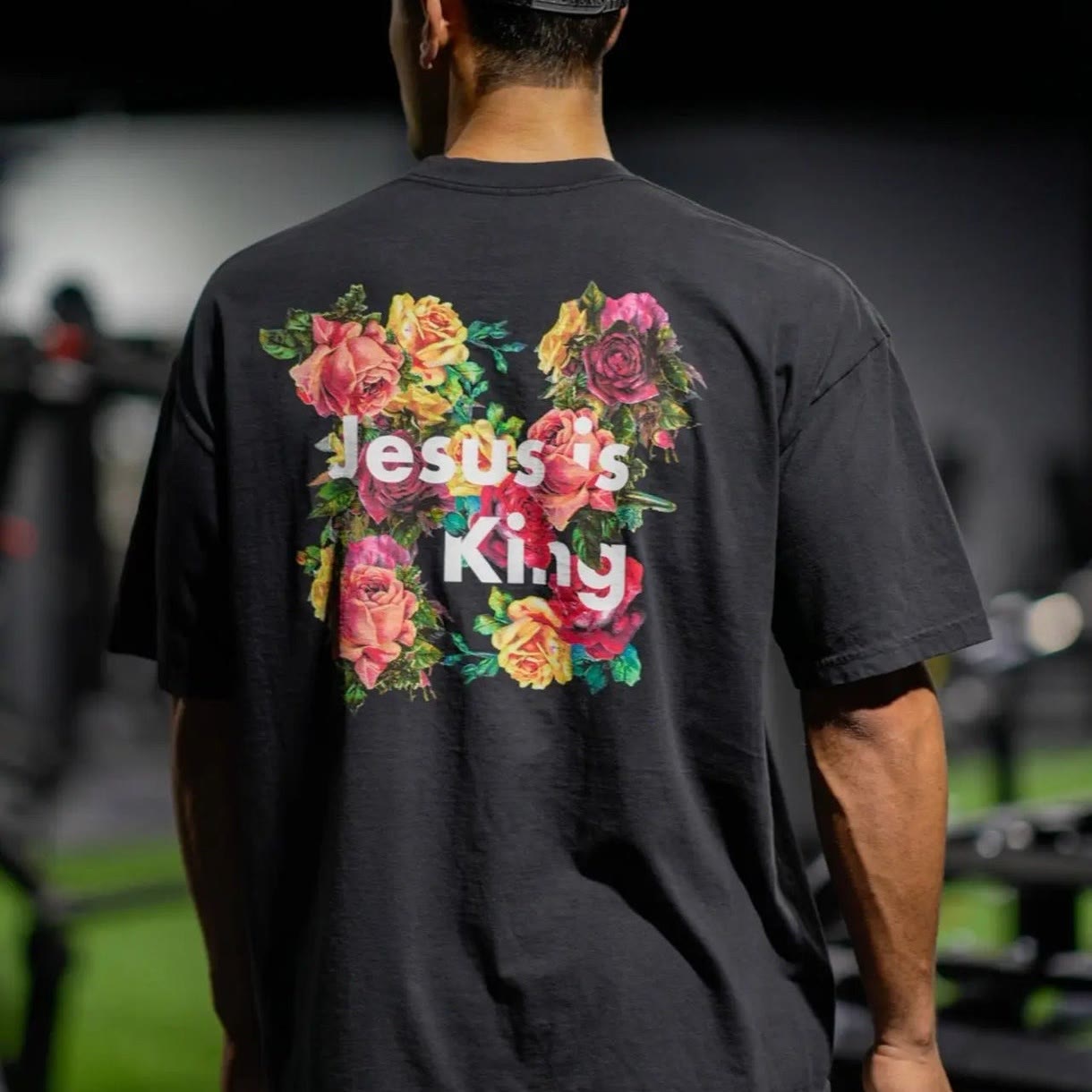 Christiandiscipleshop Floral Embellished Jesus is King Christian T-Shirt