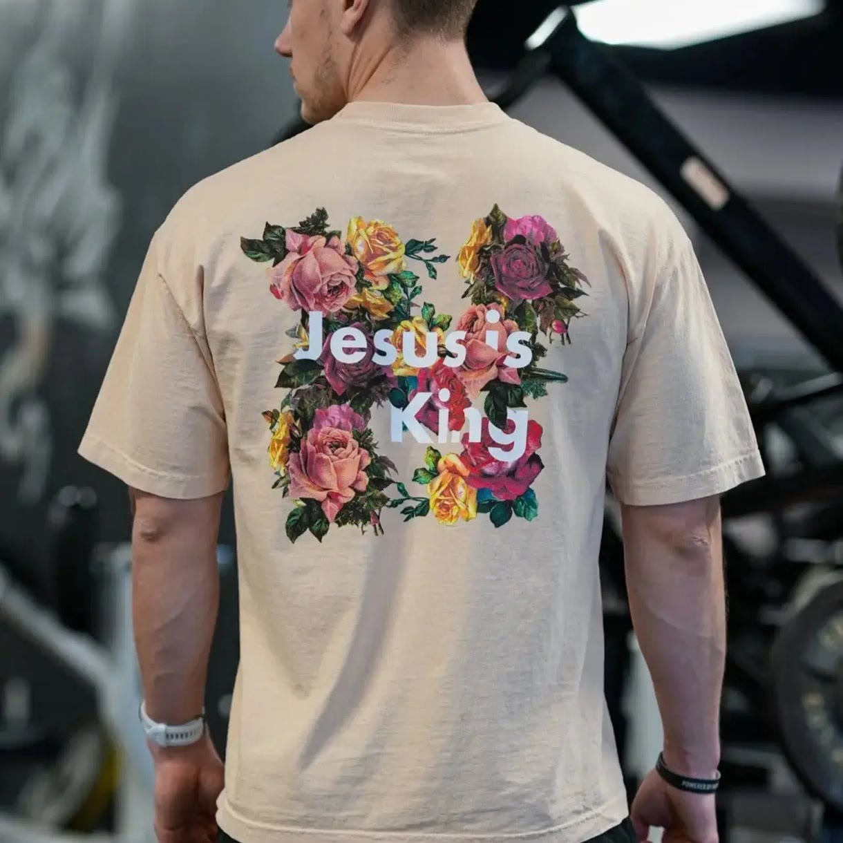Christiandiscipleshop Floral Embellished Jesus is King Christian T-Shirt