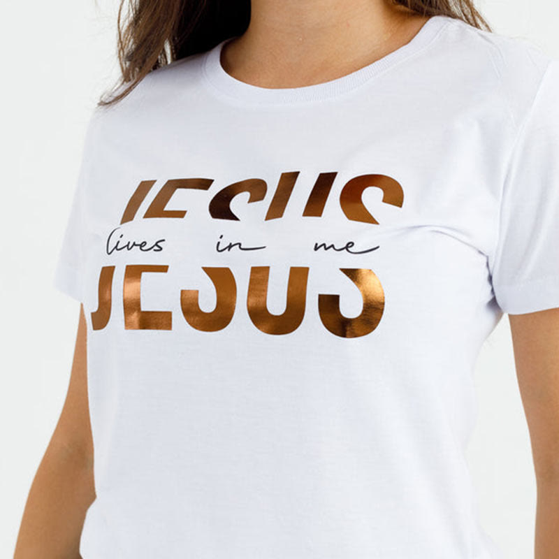 Christiandiscipleshop Glamorous Faith Jesus Lives in Me Gold Text Christian T-Shirt