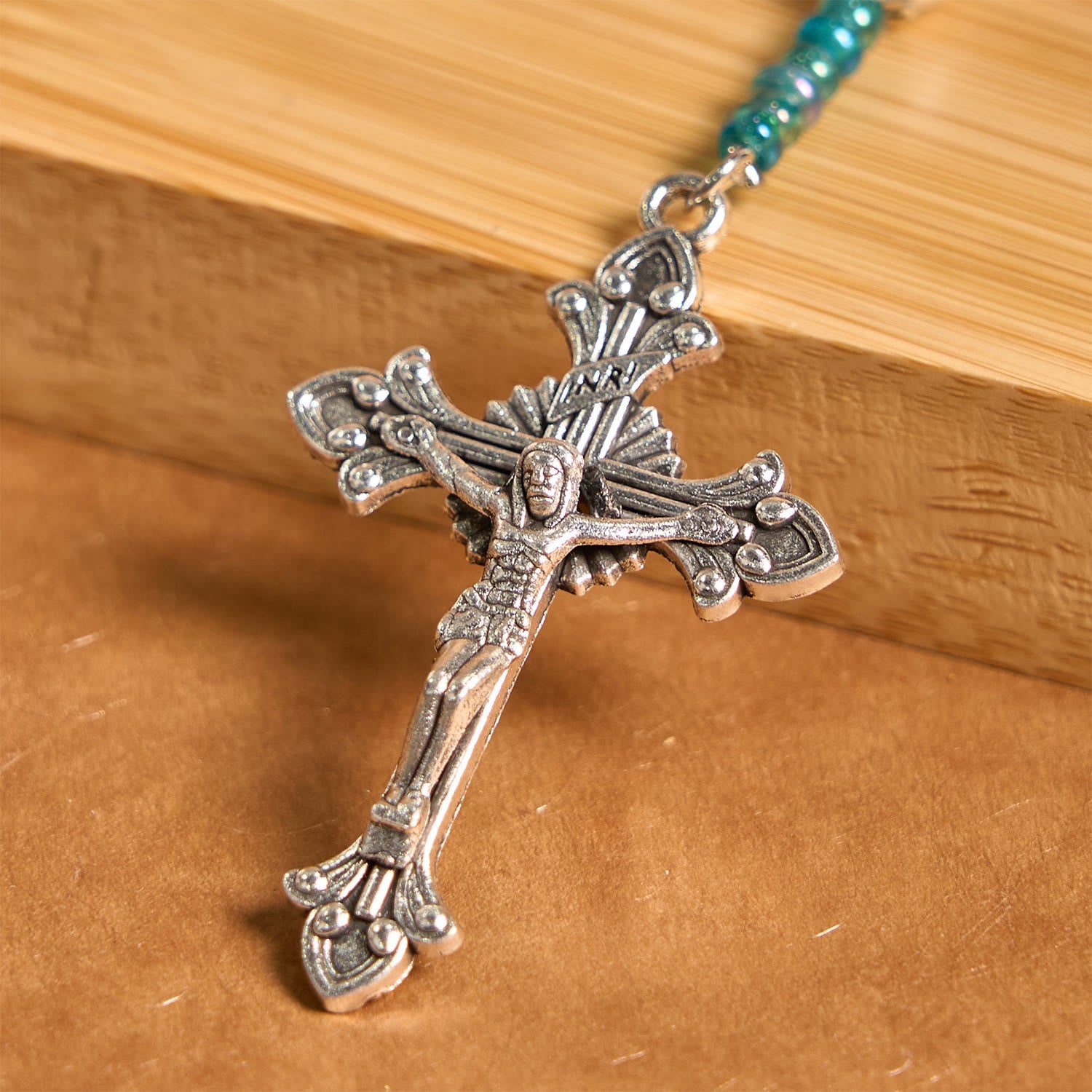 Christiandiscipleshop Our Lady Medal & Crucifix of 8mm Blue Turquoise Round Beads Rosary
