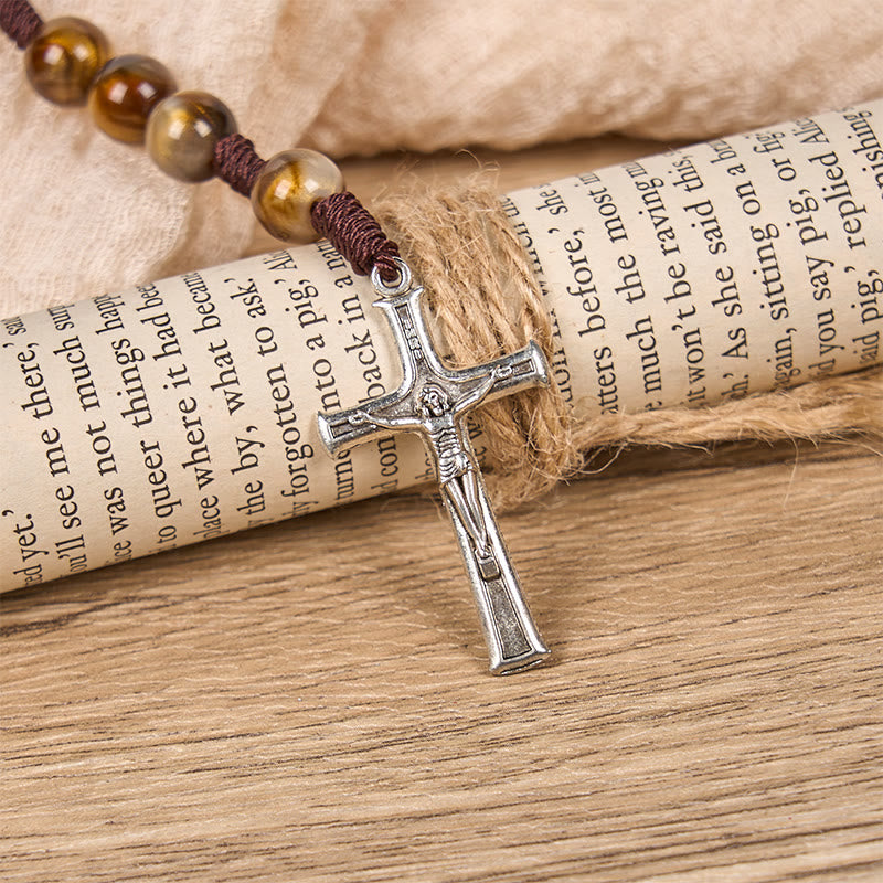 Christiandiscipleshop Our Lady Medal & Crucifix of 10mm Brown Acrylic Round Beads Divine Rosary