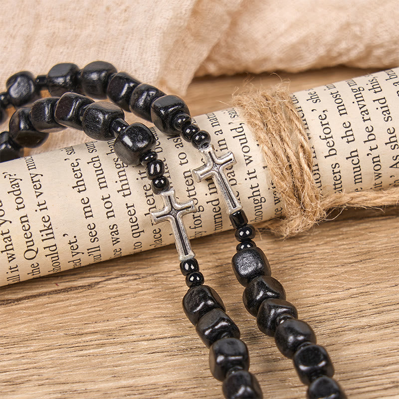 Christiandiscipleshop St. Benedict Medal & Crucifix of 8mm Black Wood Round Beads Rosary