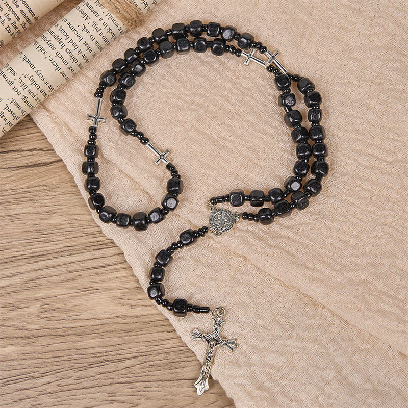 Christiandiscipleshop St. Benedict Medal & Crucifix of 8mm Black Wood Round Beads Rosary