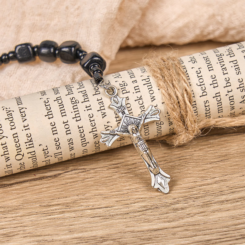 Christiandiscipleshop St. Benedict Medal & Crucifix of 8mm Black Wood Round Beads Rosary