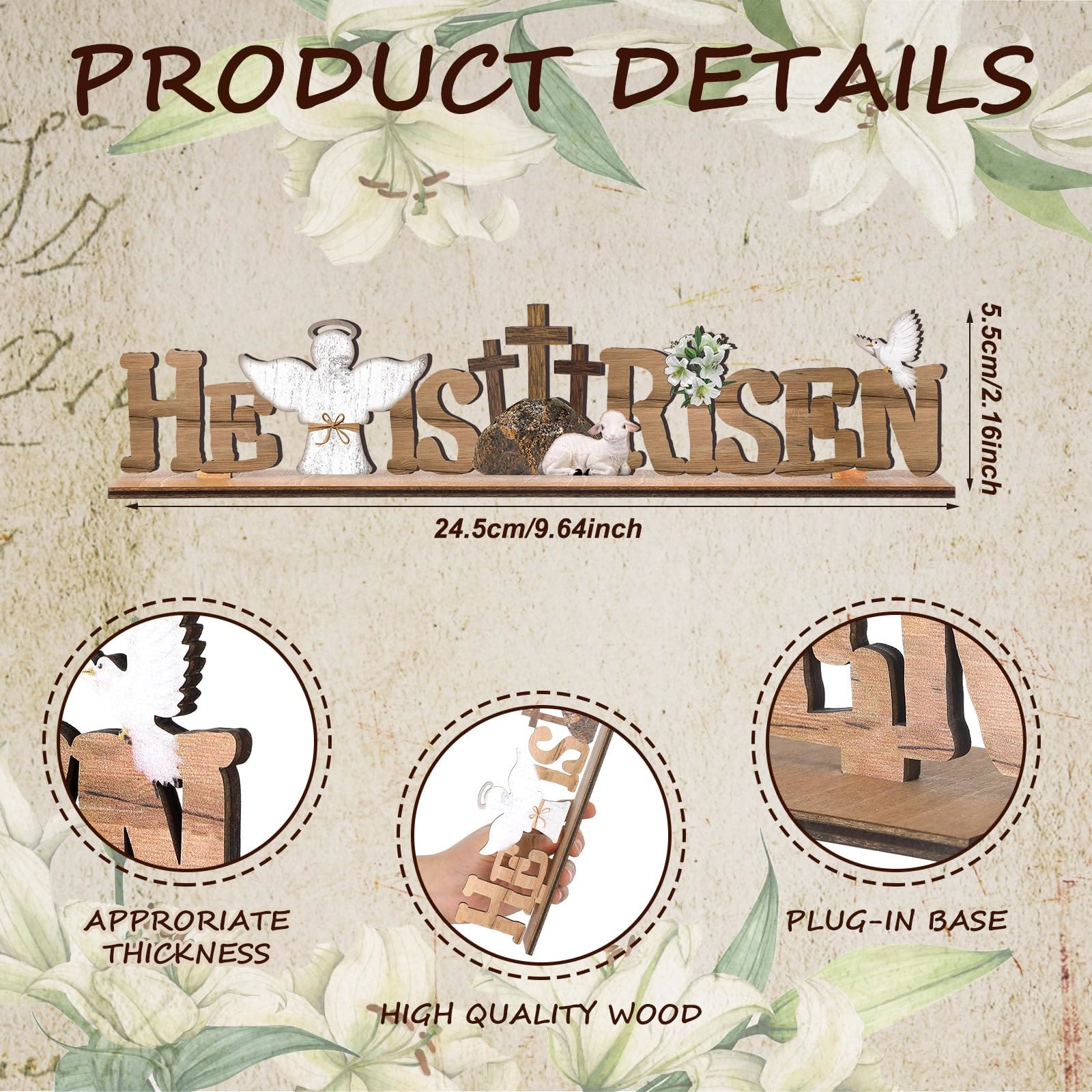 Christianartworkshop "He Is Risen" & Lamb & Angel & Dove Wooden Easter Dekstop Decor Ornament
