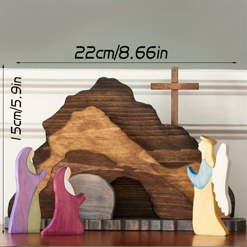 christiandiscipleshop He is Risen Cross and Angels Wooden Easter Dekstop Decor Ornament