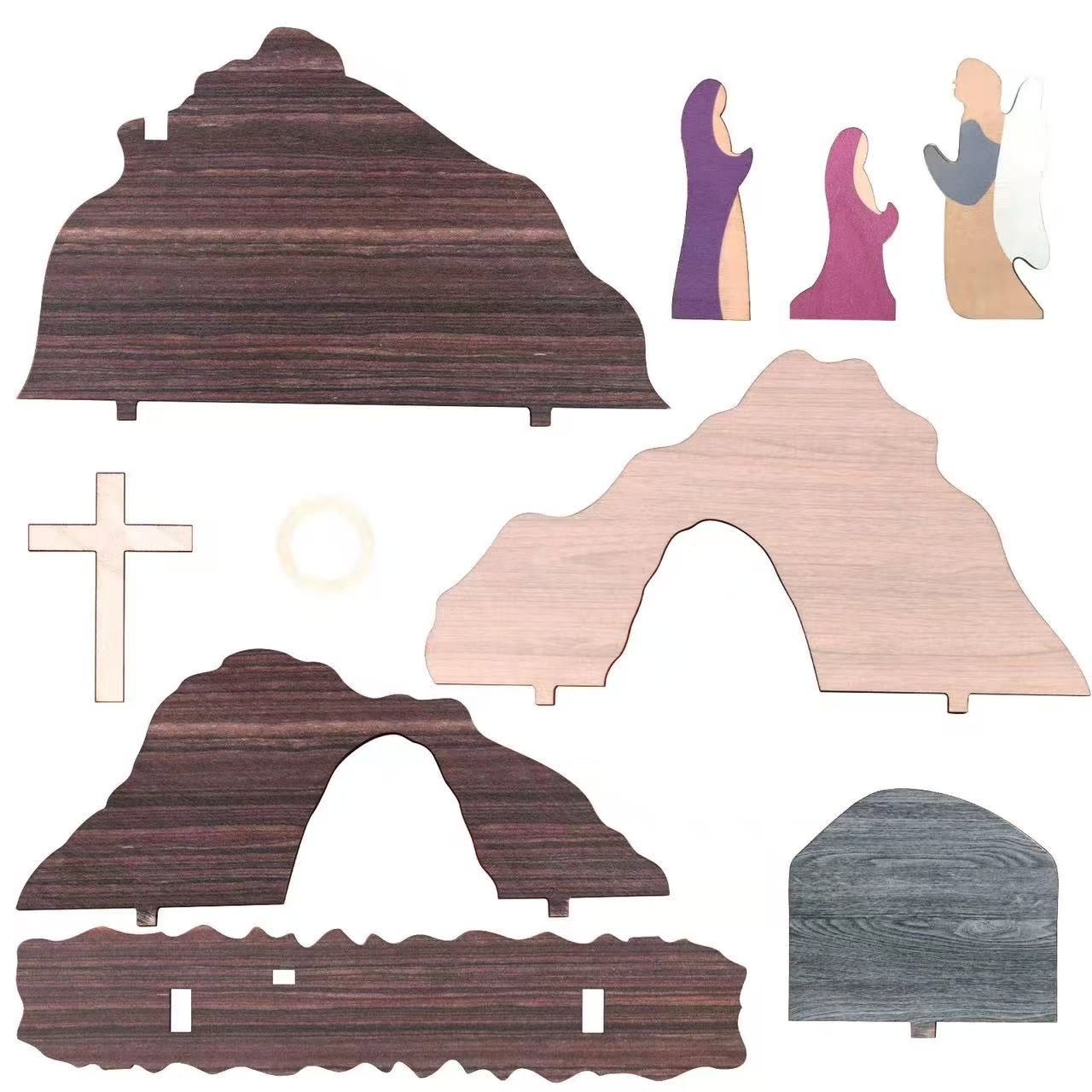 christiandiscipleshop He is Risen Cross and Angels Wooden Easter Dekstop Decor Ornament