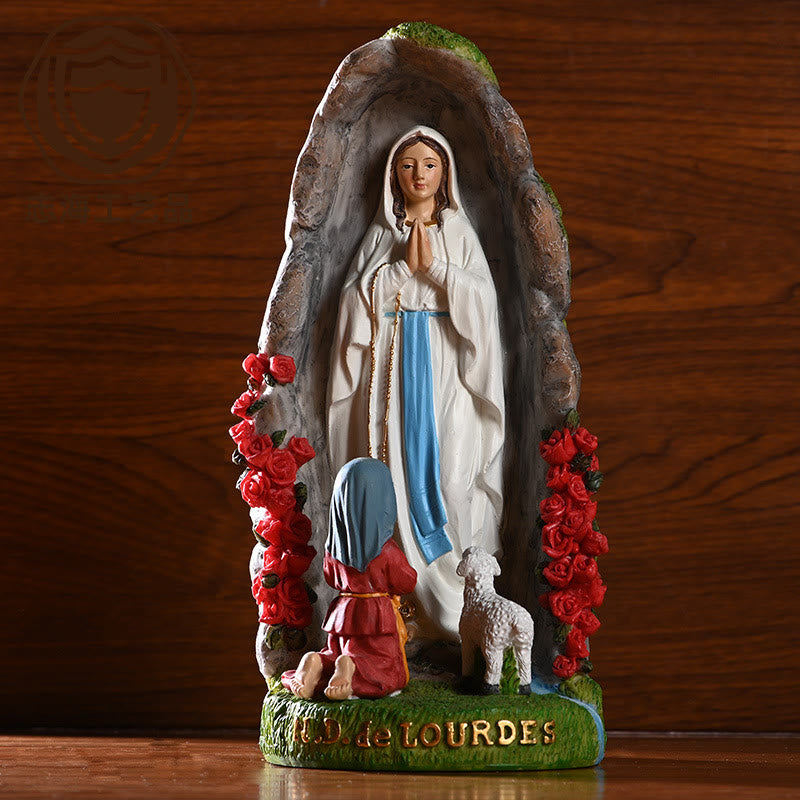 Christiandiscipleshop Our Lady of Lourdes & Lamb Resin Dekstop Decor Ornament