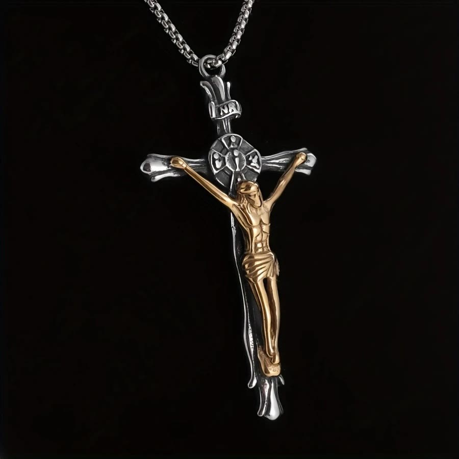 christiandiscipleshop Two-tone Steel Crafted Crucifix Necklace - The Divine Sacrifice