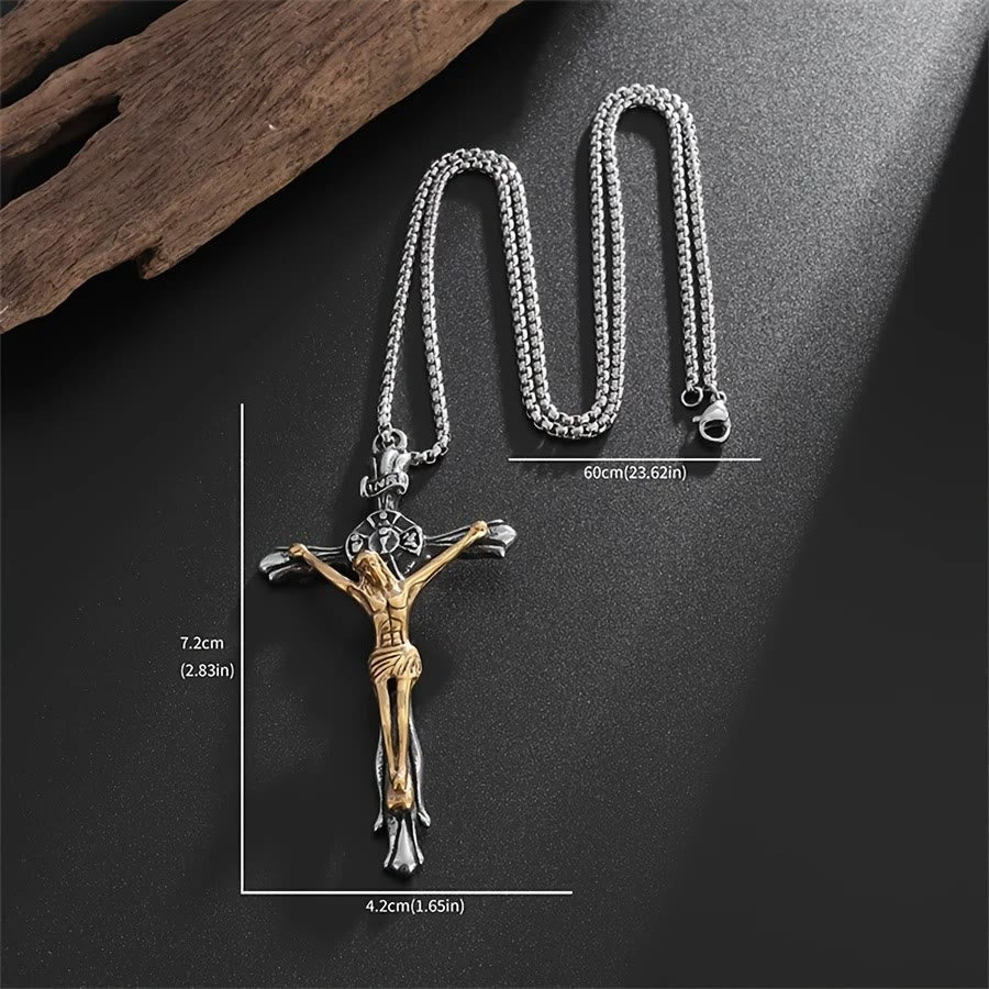 christiandiscipleshop Two-tone Steel Crafted Crucifix Necklace - The Divine Sacrifice