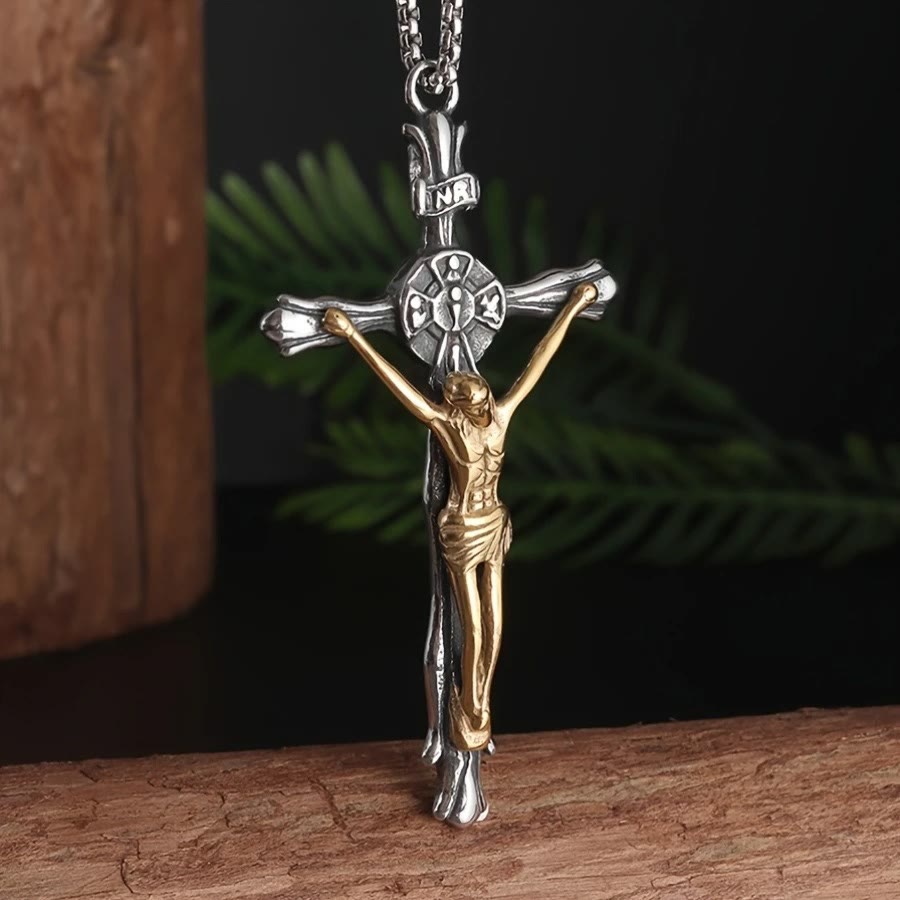 christiandiscipleshop Two-tone Steel Crafted Crucifix Necklace - The Divine Sacrifice