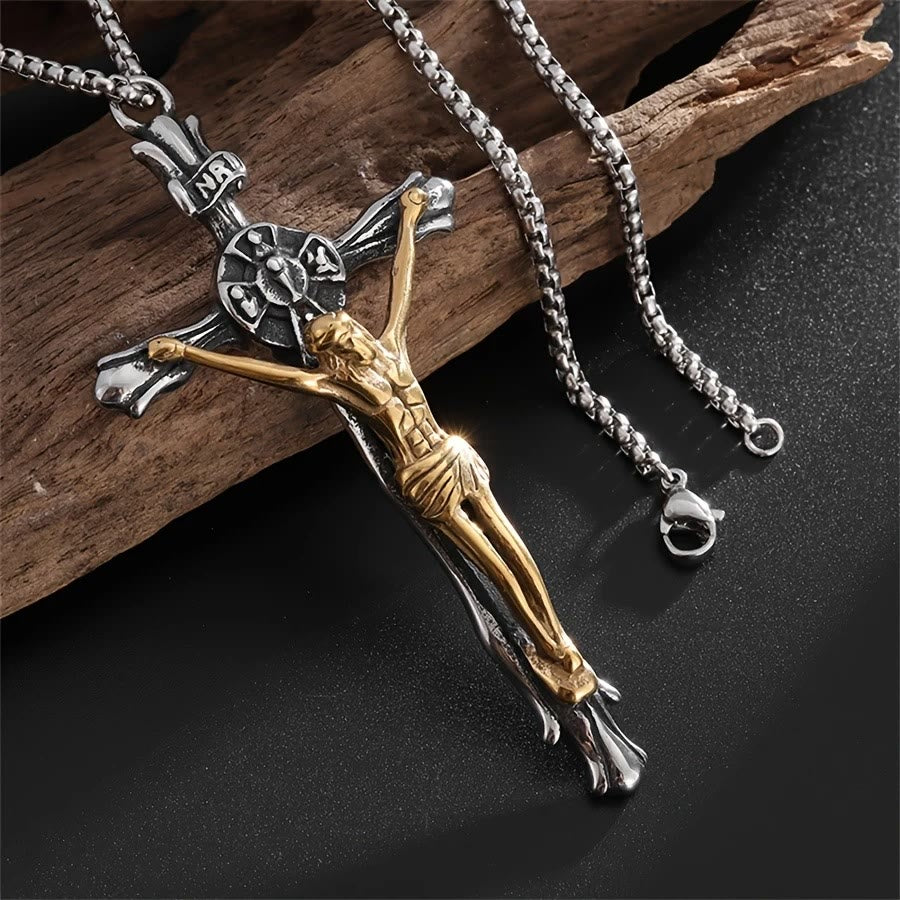 christiandiscipleshop Two-tone Steel Crafted Crucifix Necklace - The Divine Sacrifice