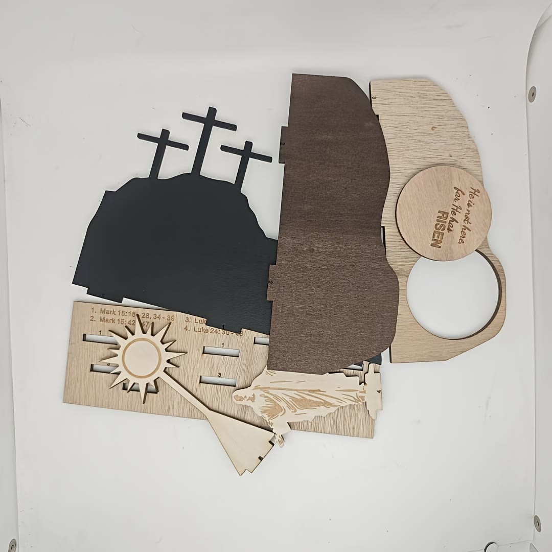Christianartworkshop 7pcs/set "He Has Risen" Jesus Cross Wooden Easter Dekstop Decor Ornament