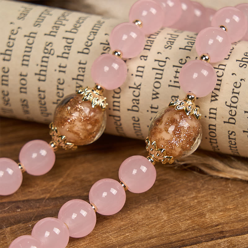 christiandiscipleshop Handmade Pink Chalcedony & Porcelain Golden Sand Our Father Beads Prayer Rosary