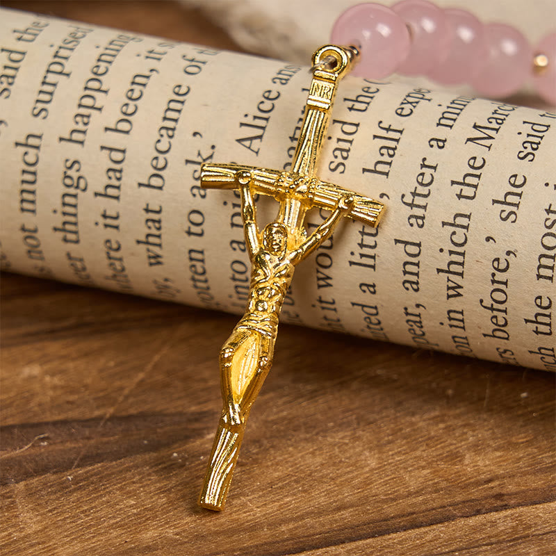 christiandiscipleshop Handmade Pink Chalcedony & Porcelain Golden Sand Our Father Beads Prayer Rosary