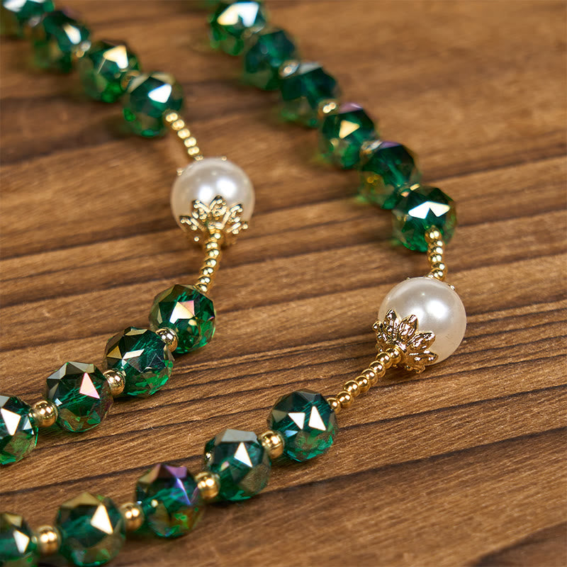 christiandiscipleshop Handmade Emerald Green Crystal & Pearl Our Father Beads Divine Grace Rosary