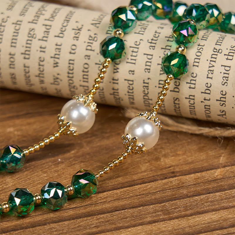 christiandiscipleshop Handmade Emerald Green Crystal & Pearl Our Father Beads Divine Grace Rosary