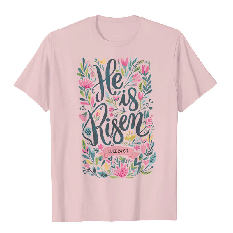 christiandiscipleshop He Is Risen Floral Print Graphic T-Shirt