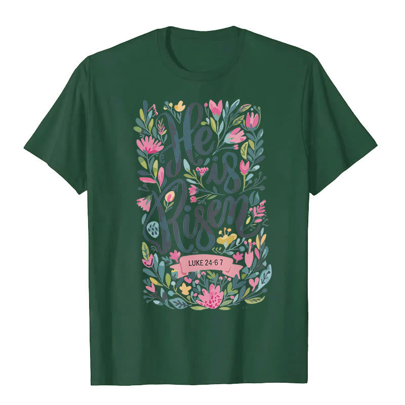 christiandiscipleshop He Is Risen Floral Print Graphic T-Shirt