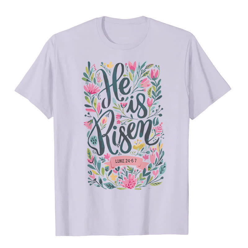 christiandiscipleshop He Is Risen Floral Print Graphic T-Shirt