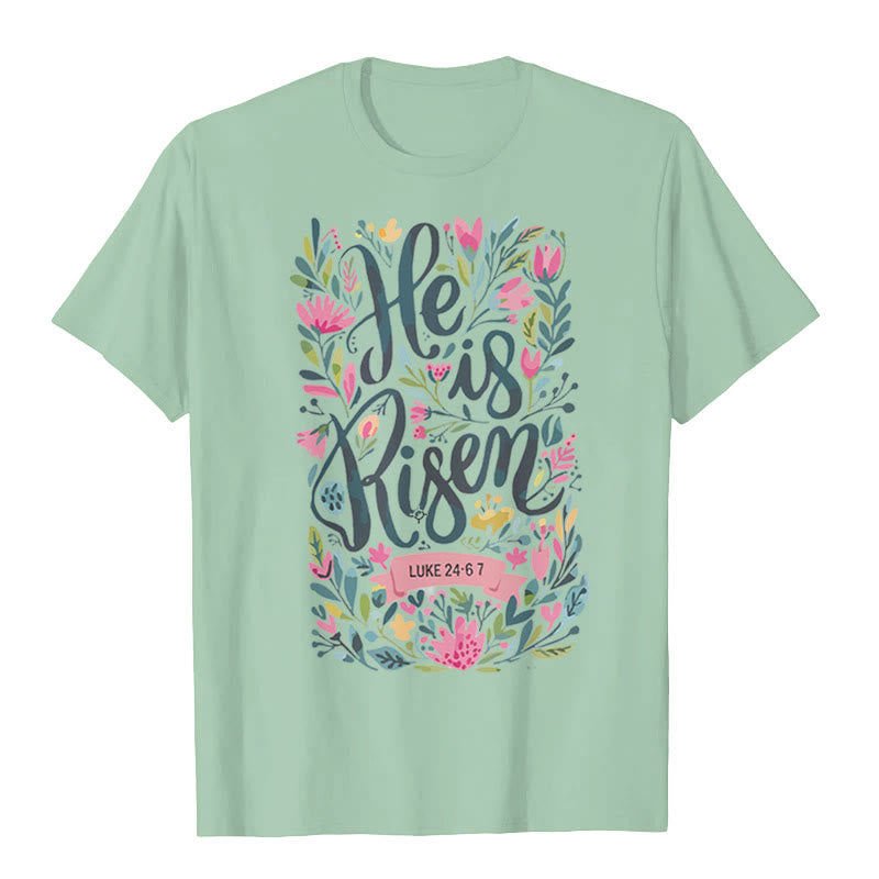 christiandiscipleshop He Is Risen Floral Print Graphic T-Shirt