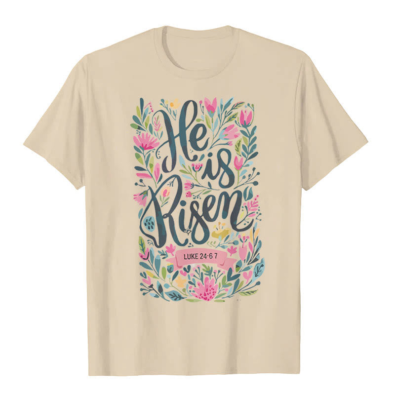 christiandiscipleshop He Is Risen Floral Print Graphic T-Shirt