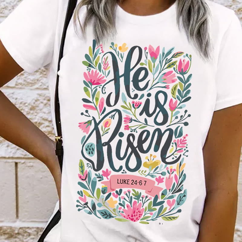 christiandiscipleshop He Is Risen Floral Print Graphic T-Shirt