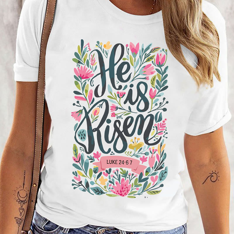 christiandiscipleshop He Is Risen Floral Print Graphic T-Shirt