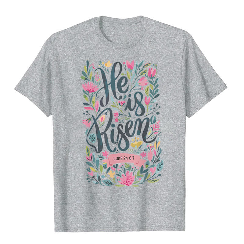 christiandiscipleshop He Is Risen Floral Print Graphic T-Shirt