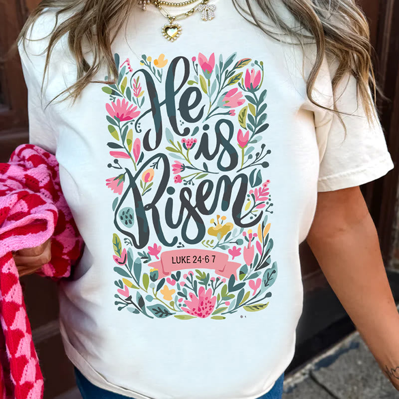 christiandiscipleshop He Is Risen Floral Print Graphic T-Shirt