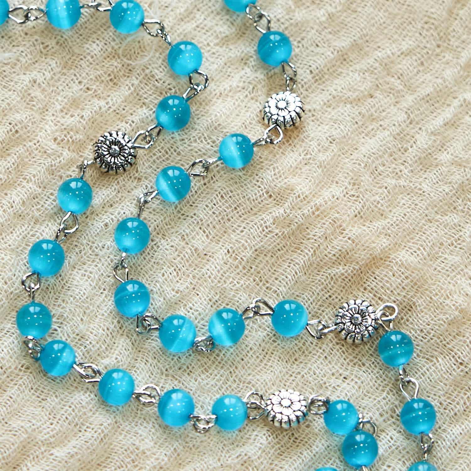 christiandiscipleshop Immaculate Heart of Mary 6mm Glass Shiny Beads Lake Blue 7 Sorrows Rosary