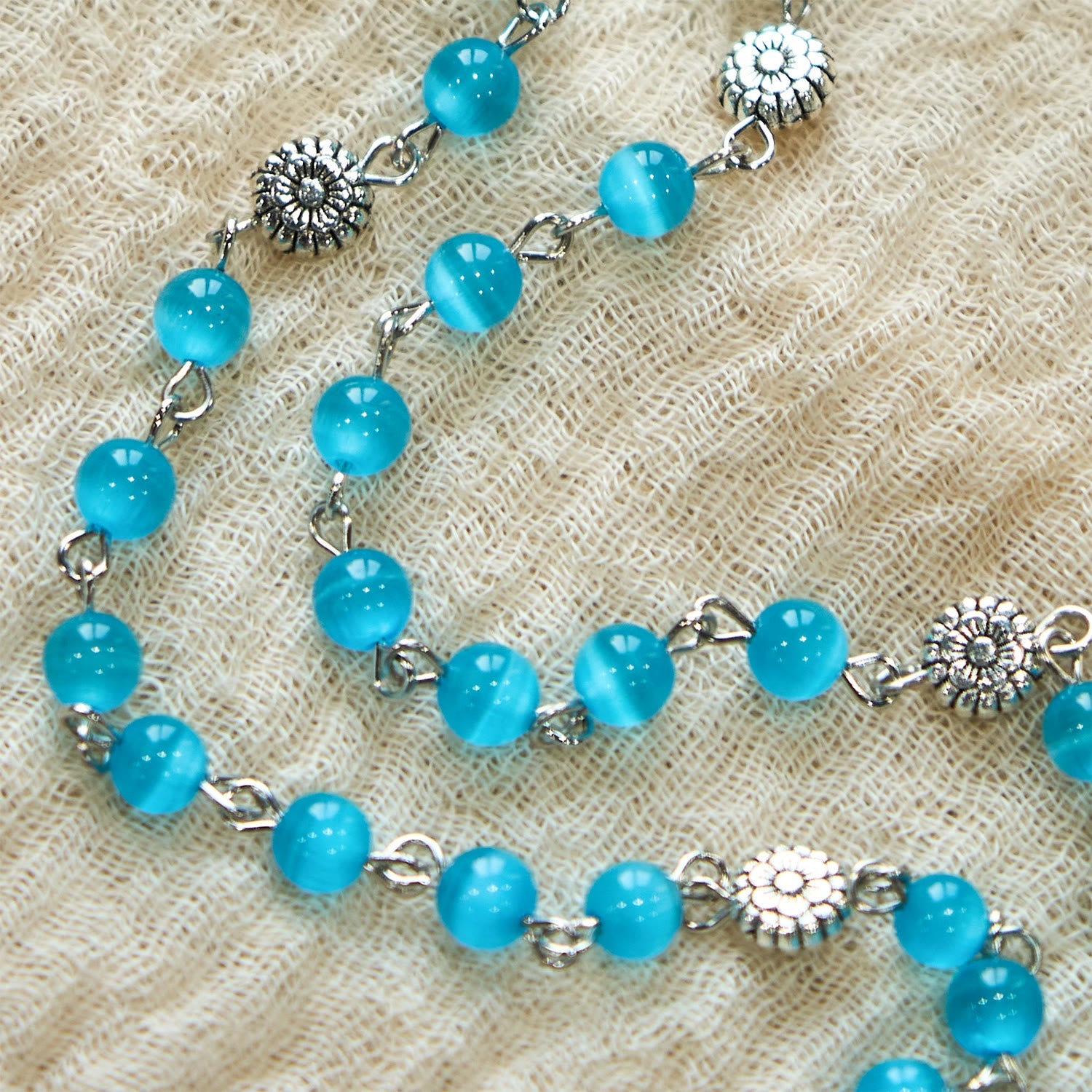 christiandiscipleshop Immaculate Heart of Mary 6mm Glass Shiny Beads Lake Blue 7 Sorrows Rosary