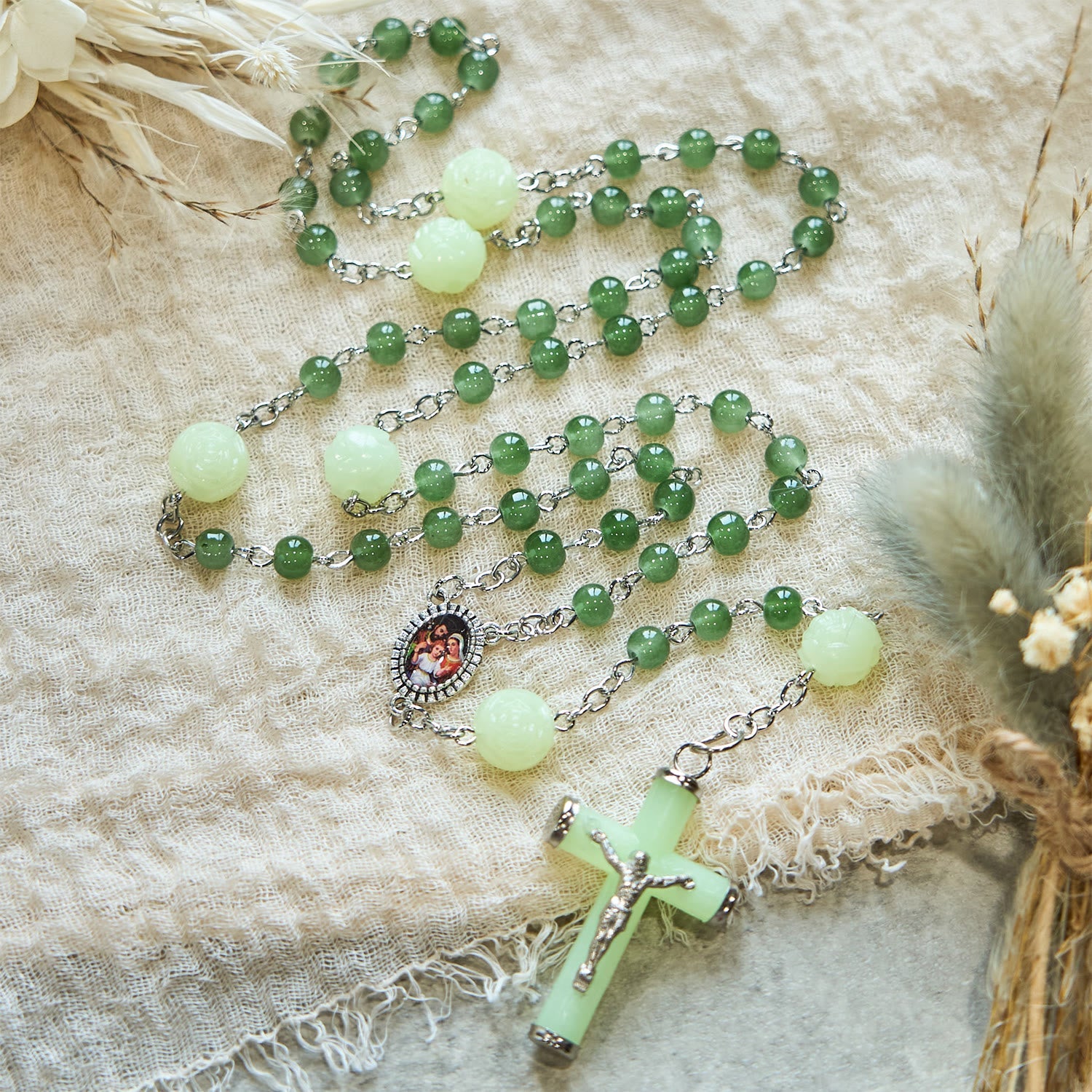 christiandiscipleshop Jade & Luminous Rose Our Father Beads Glowing Faith Rosary: A Divine Companion