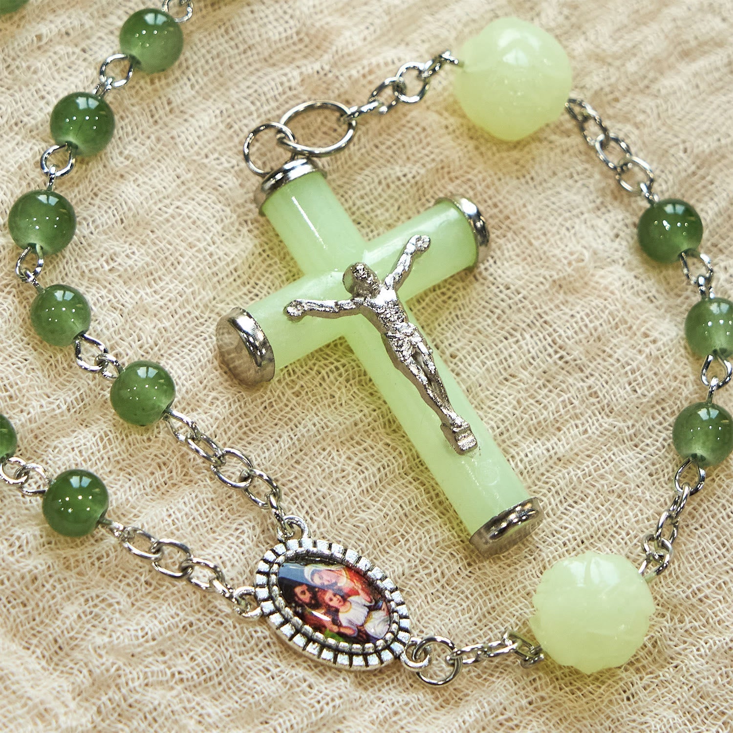 christiandiscipleshop Jade & Luminous Rose Our Father Beads Glowing Faith Rosary: A Divine Companion