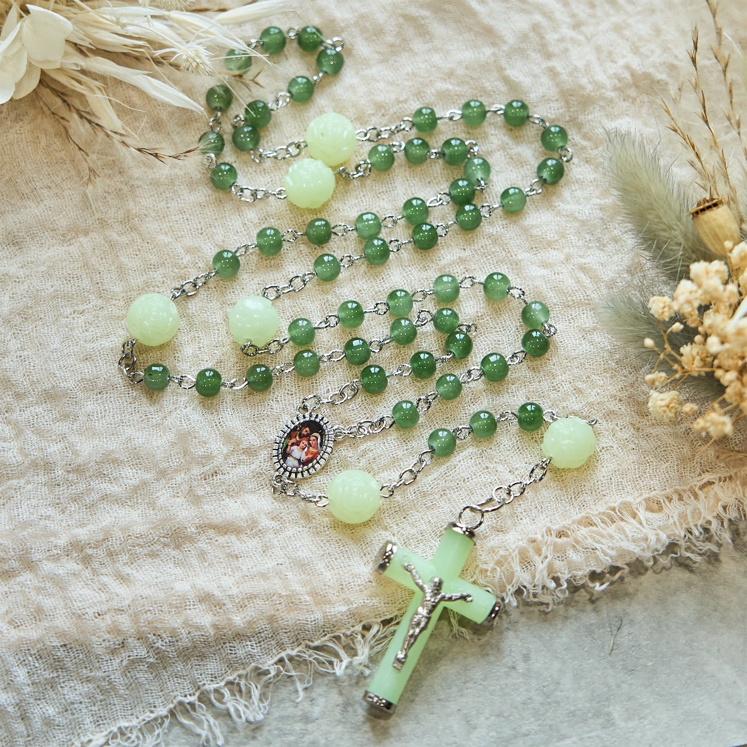 christiandiscipleshop Jade & Luminous Rose Our Father Beads Glowing Faith Rosary: A Divine Companion
