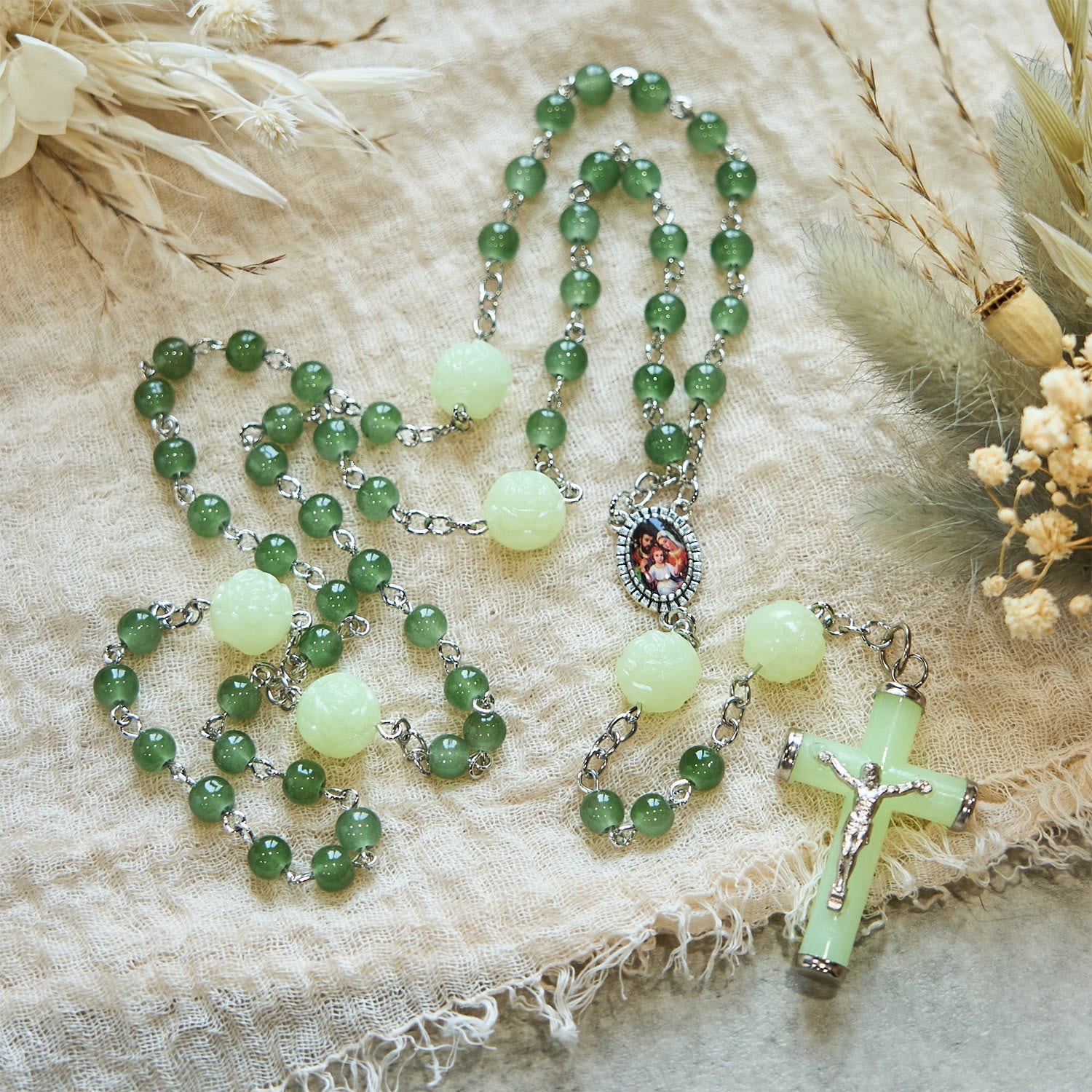 christiandiscipleshop Jade & Luminous Rose Our Father Beads Glowing Faith Rosary: A Divine Companion